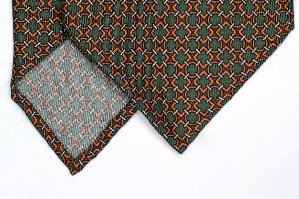 3-Fold Untipped Borbone Twill Silk – Cubic Pattern Green Olive