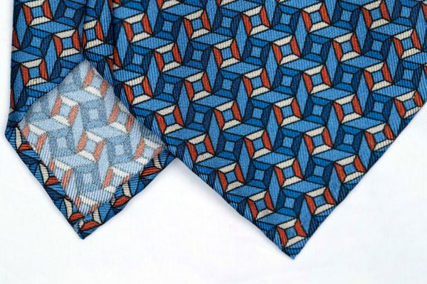 3-Fold Untipped Borbone Twill Silk – Cubic Pattern Blue