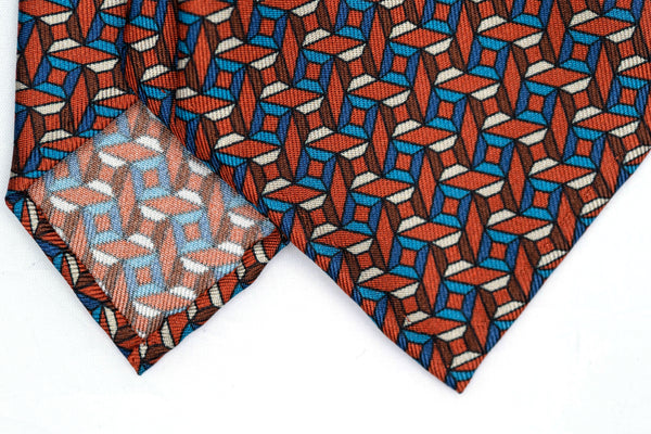 3-Fold Untipped Borbone Twill Silk – Cubic Pattern Orange Rust