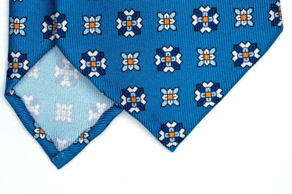 3-Fold Untipped Caracciolo Luxury English Silk – Floral Pattern Turquoise