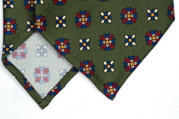 3-Fold Untipped Caracciolo Italian Silk- Floral Pattern Green
