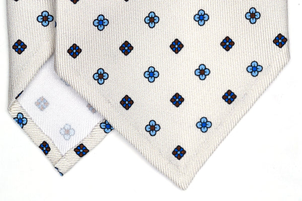 3-Fold Untipped Positano Luxury English Silk – Floral White Ivory