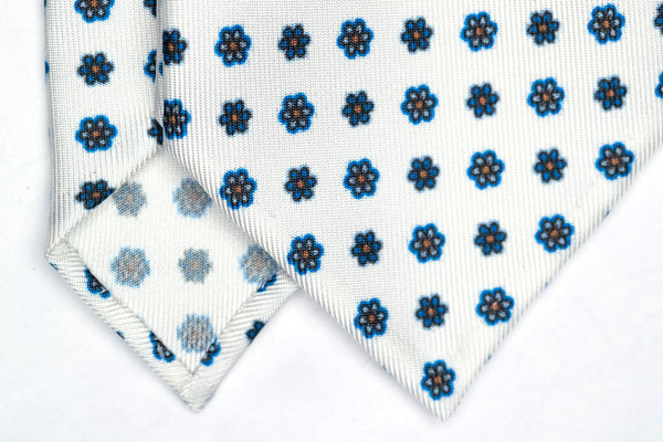 3-Fold Untipped Positano Luxury English Silk – Floral Blue/White