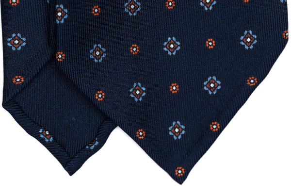 7-Fold Untipped Sforza Luxury Printed Silk –Floral Pattern Dark Blue