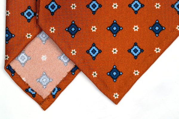 7-Fold Untipped Sforza Luxury Printed Silk – Floral Pattern Orange Rust