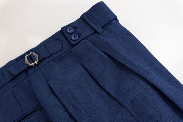 Handmade High-waist Trousers - Irish Linen Navy blue