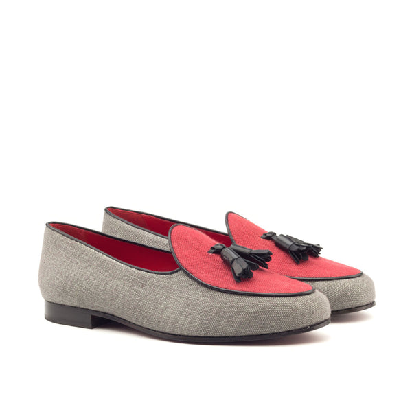 Belgian Loafers Tassel Linen - Grey/Red