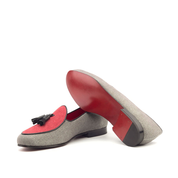 Belgian Loafers Tassel Linen - Grey/Red