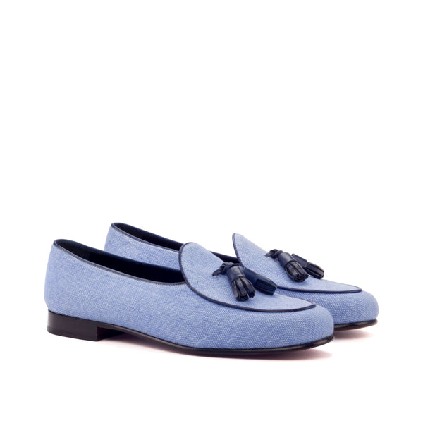 Belgian Loafers Tassel Linen - Light Blue