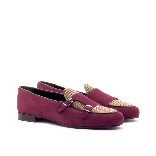 Monk Slippers Suede & Sartorial Tweed - Wine/Beige