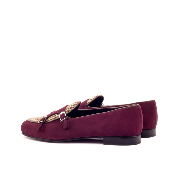 Monk Slippers Suede & Sartorial Tweed - Wine/Beige