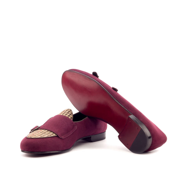 Monk Slippers Suede & Sartorial Tweed - Wine/Beige