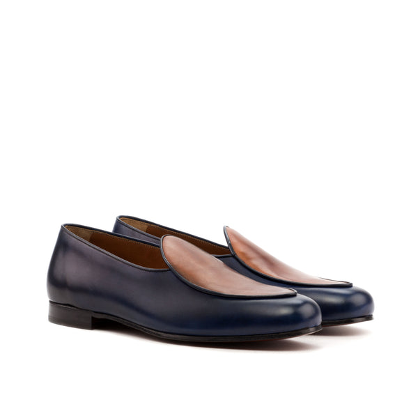 Belgian Loafers Bare Painted Calf - Navy Blu/ Brown