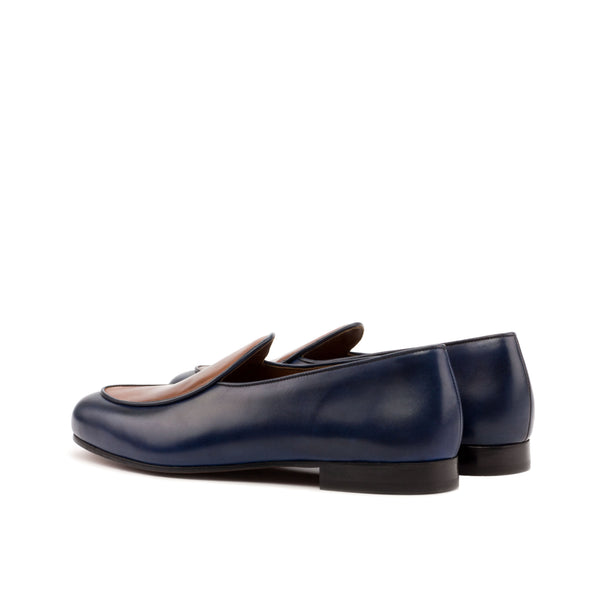 Belgian Loafers Bare Painted Calf - Navy Blu/ Brown