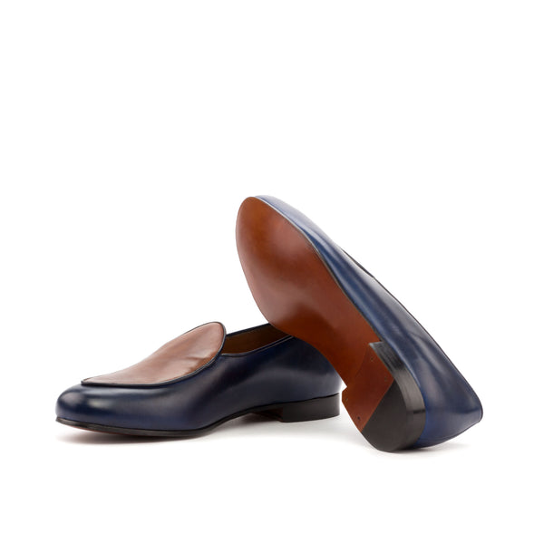 Belgian Loafers Bare Painted Calf - Navy Blu/ Brown