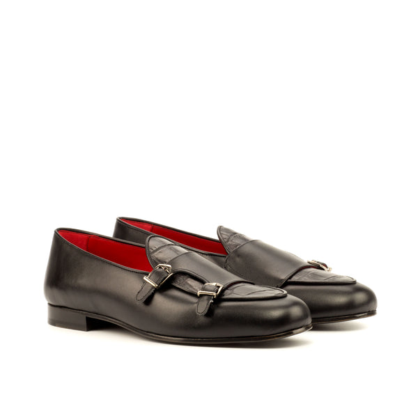 Monk Slippers Painted Calf & Croco - Black