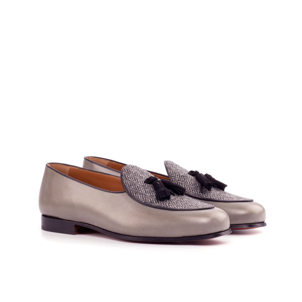 Belgian Loafers Tassel Painted Calf & Herringbone - Grey