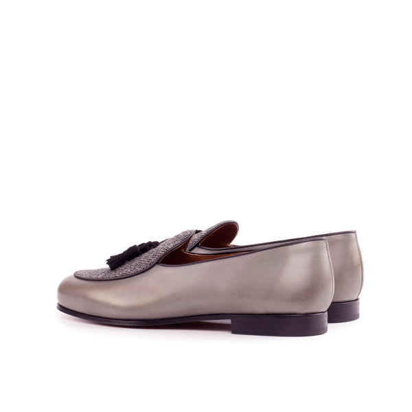 Belgian Loafers Tassel Painted Calf & Herringbone - Grey