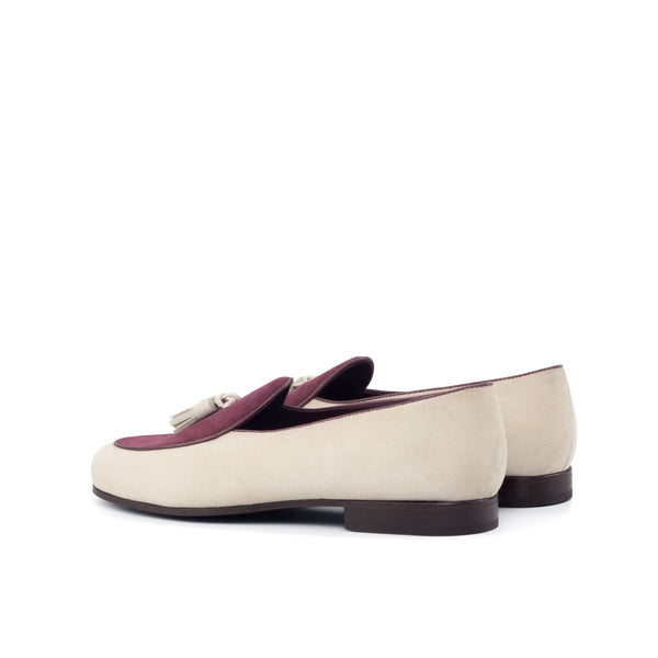 Belgian Loafers Tassel Suede & Painted Calf - Ivory/ Burgundy