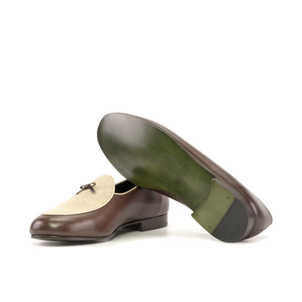 Belgian Loafers Box Calf & linen- Brown & Ice