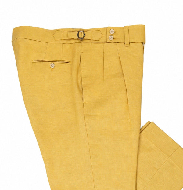 Handmade High-Waist Trousers - Yellow Irish Linen