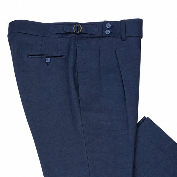 Handmade High-waist Trousers - Irish Linen Navy blue