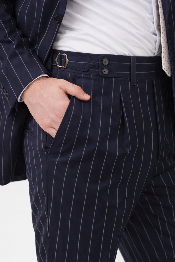 Dark Blue Stripe Double Breast Sartorial Suit - Made in Italy