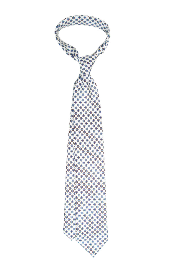 3- Fold Positano Luxury Silk Tie - Star Medallion White /Sky Blue
