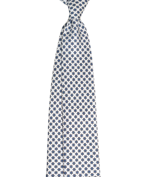 3- Fold Positano Luxury Silk Tie - Star Medallion White /Sky Blue