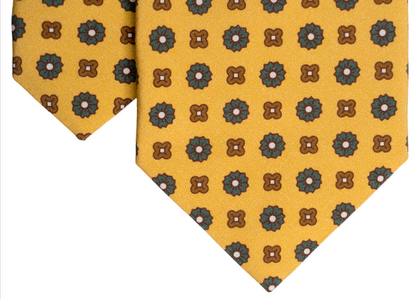 3-Fold Capua Luxury Madder Silk Tie - Floral  Yellow Mustard