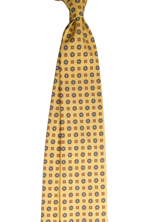 3-Fold Capua Luxury Madder Silk Tie - Floral  Yellow Mustard