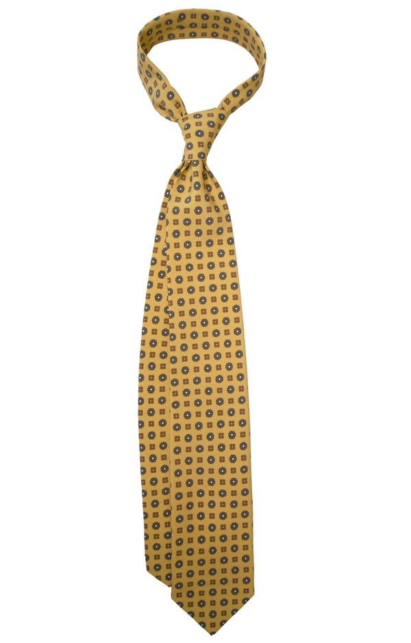 3-Fold Capua Luxury Madder Silk Tie - Floral  Yellow Mustard