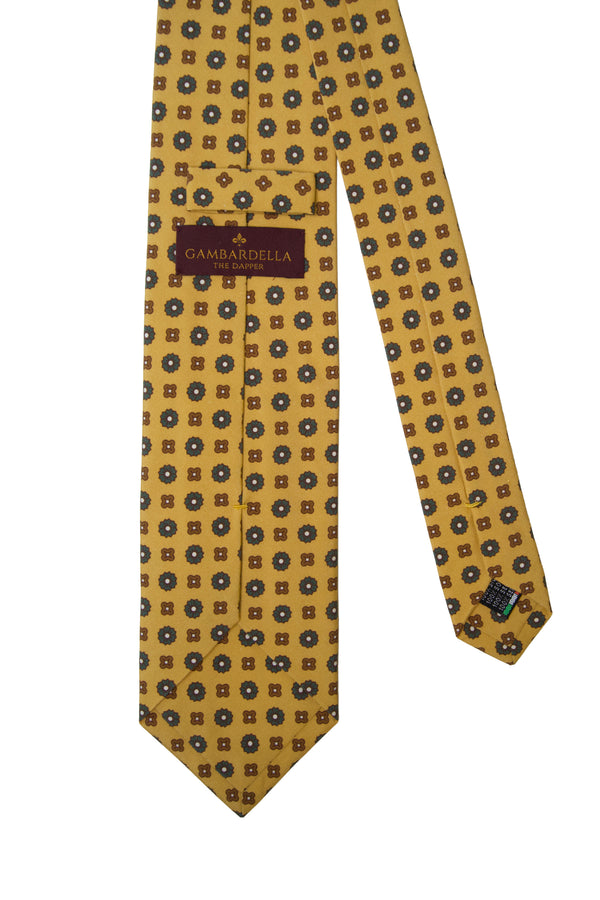 3-Fold Capua Luxury Madder Silk Tie - Floral  Yellow Mustard