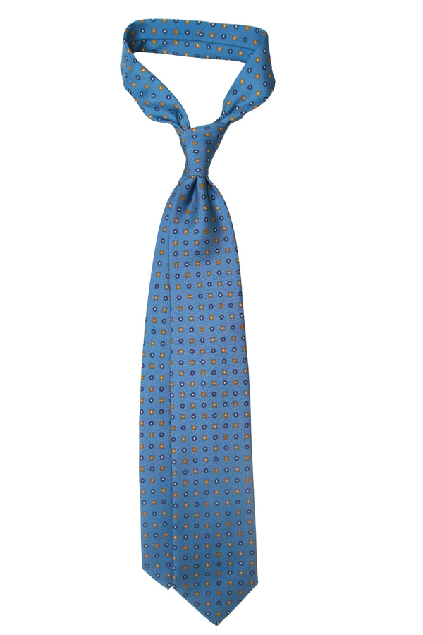 7- Fold Caruso English Silk - Floral  Dark Ottanio Blue