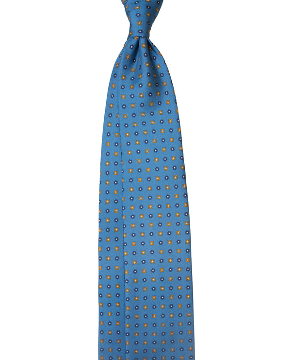 7- Fold Caruso English Silk - Floral  Dark Ottanio Blue