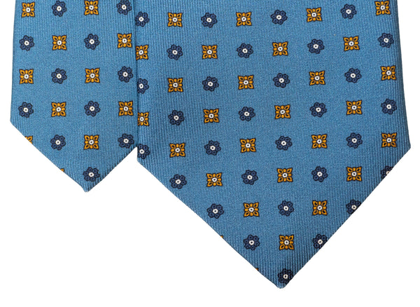 7- Fold Caruso English Silk - Floral  Dark Ottanio Blue