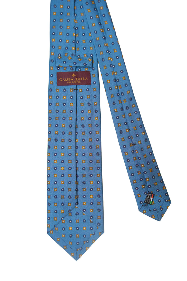 7- Fold Caruso English Silk - Floral  Dark Ottanio Blue