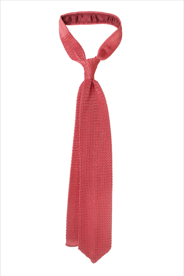 3- Fold Amalfi Knitted Silk Tie - Coral Red