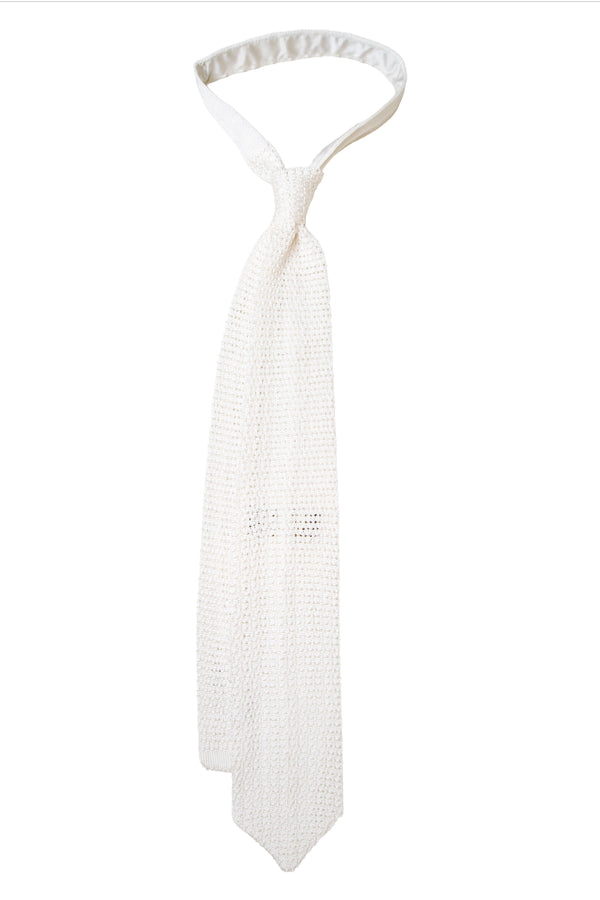 3 - Fold Amalfi Knitted Silk Tie - White