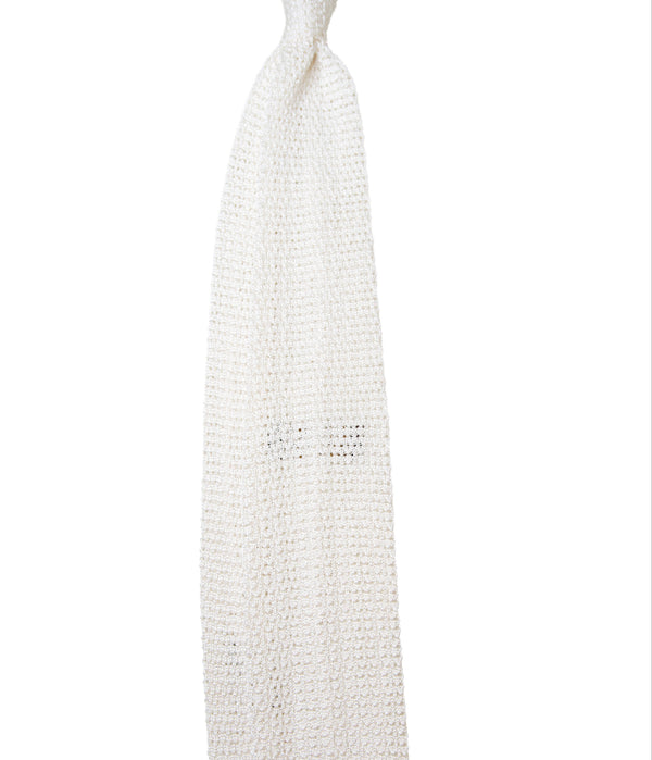 3 - Fold Amalfi Knitted Silk Tie - White