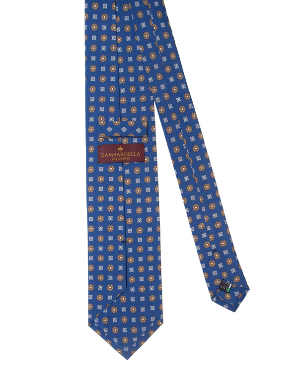 3- Fold Capua Luxury Madder Silk Tie - Floral Blue