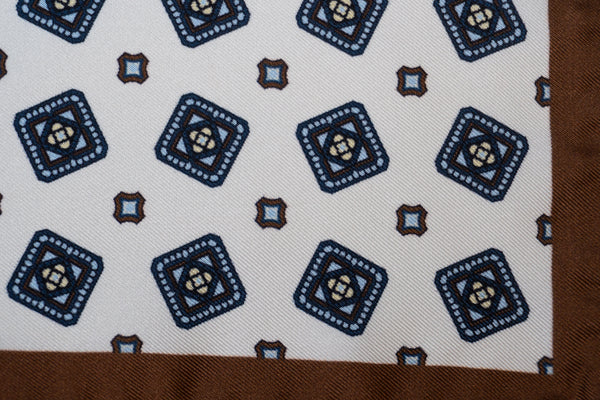Borghese Luxury Silk Pocket Square - White/Blue/Brown