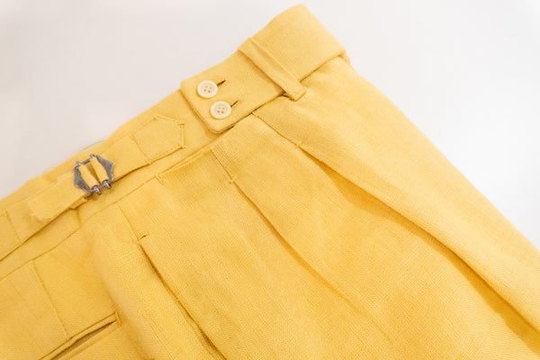 Handmade High-Waist Trousers - Yellow Irish Linen