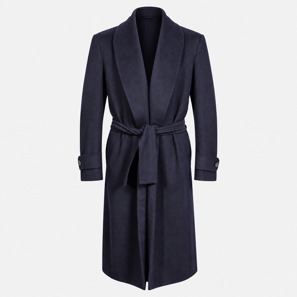 Double Breasted Overcoat Shawl Collar - Navy Blue 100% Cashmere
