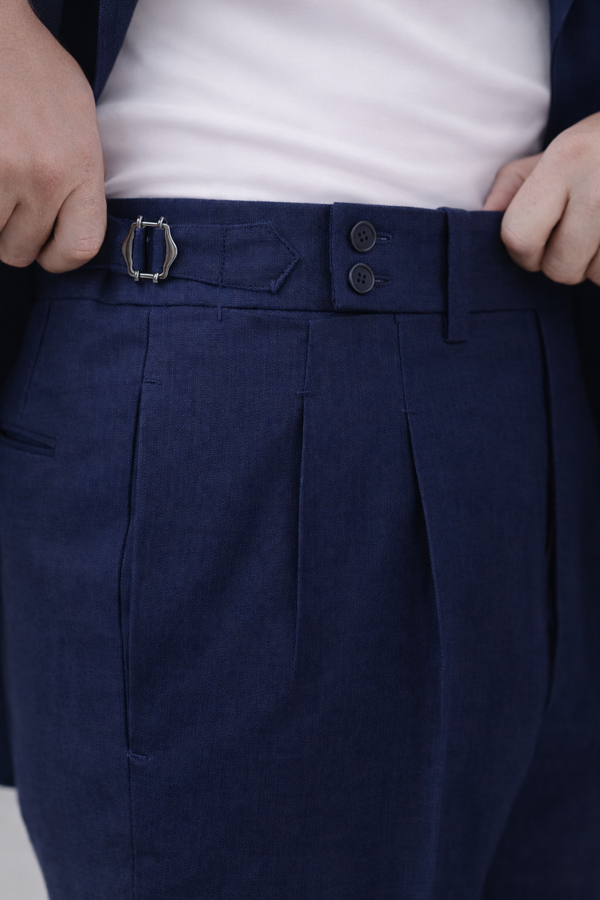 Handmade High-waist Trousers - Irish Linen Navy blue