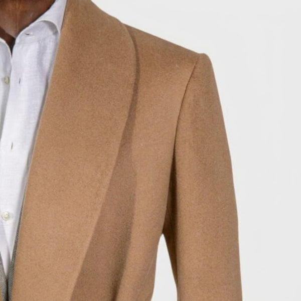 Double Breasted Overcoat Shawl Collar- Camel 100% Cashmere