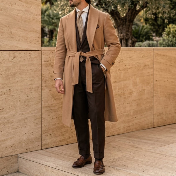 Double Breasted Overcoat Shawl Collar- Camel 100% Cashmere