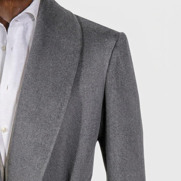 Double Breasted Overcoat Shawl Collar - Mid grey 100% Cashmere
