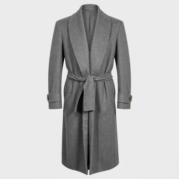 Double Breasted Overcoat Shawl Collar - Mid grey 100% Cashmere