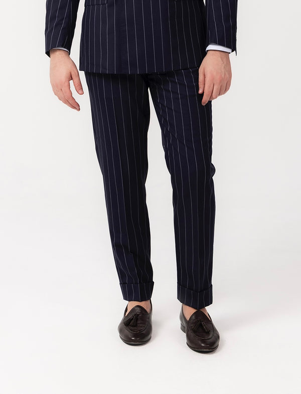 Dark Blue Stripe Double Breast Sartorial Suit - Made in Italy